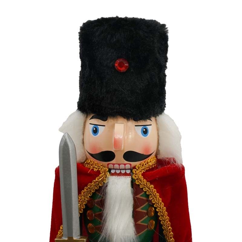 Schiaccianoci di Natale in Legno con Mantello Rosso H.38 cm