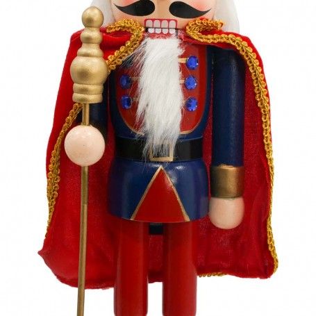 Schiaccianoci di Natale in Legno con Mantello Rosso e Corona H.38 cm