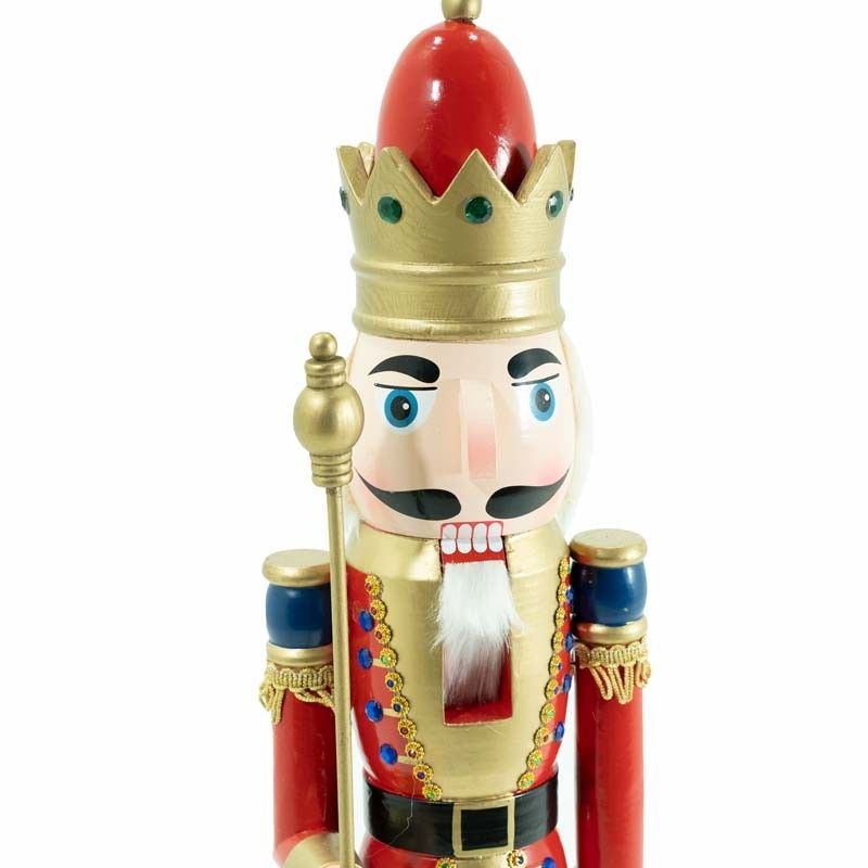 Schiaccianoci di Natale in Legno con Corona e Scettro H.82 cm