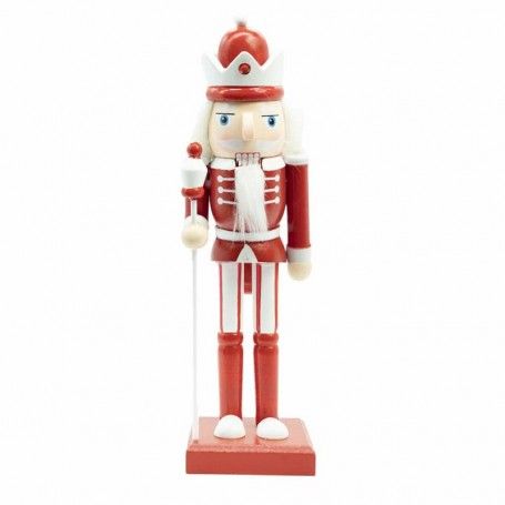 Schiaccianoci di Natale in Legno Bianco e Rosso con Scettro e Corona H.25 cm