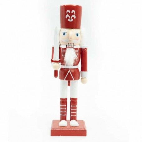 Schiaccianoci di Natale in Legno Bianco e Rosso con Spada H.25 cm