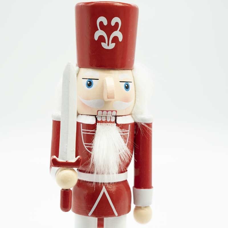 Schiaccianoci di Natale in Legno Bianco e Rosso con Spada H.25 cm