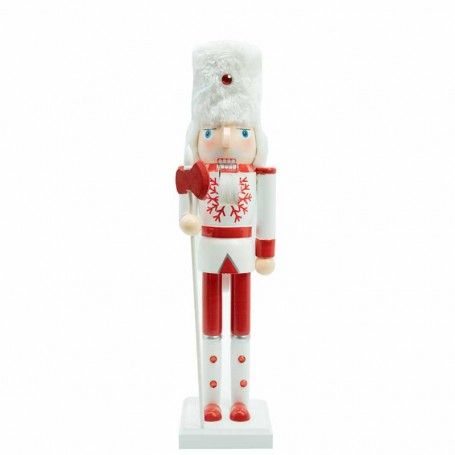 Schiaccianoci di Natale in Legno Bianco e Rosso con Ascia H.38 cm