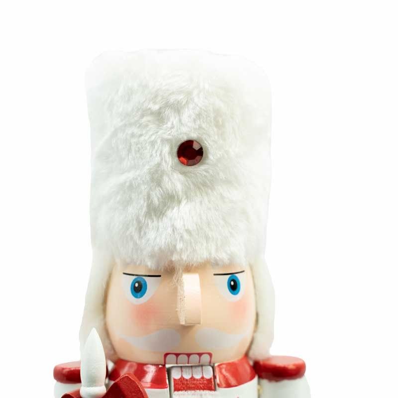 Schiaccianoci di Natale in Legno Bianco e Rosso con Ascia H.38 cm