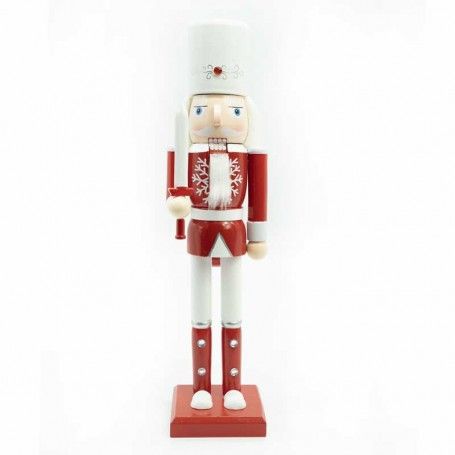Schiaccianoci di Natale in Legno Bianco e Rosso con Spada H.38 cm
