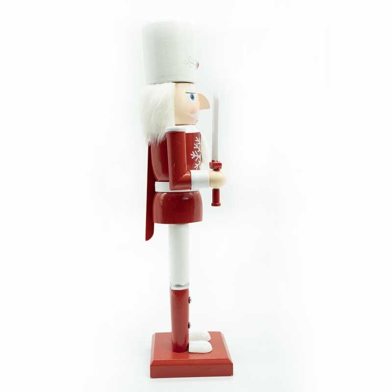 Schiaccianoci di Natale in Legno Bianco e Rosso con Spada H.38 cm