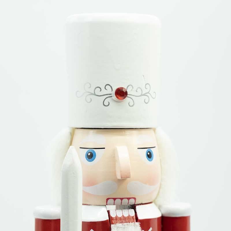 Schiaccianoci di Natale in Legno Bianco e Rosso con Spada H.38 cm