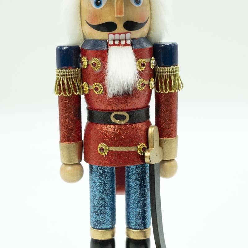 Schiaccianoci Natalizio in Uniforme Glitterata con Spada H.38 cm