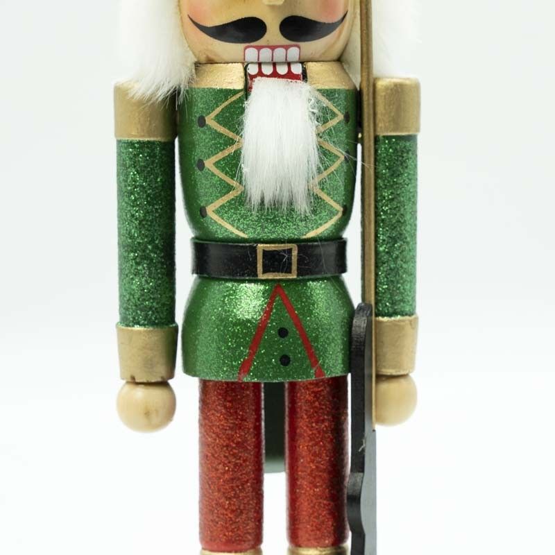 Schiaccianoci Natalizio in Uniforme Glitterata con Fucile H.38 cm