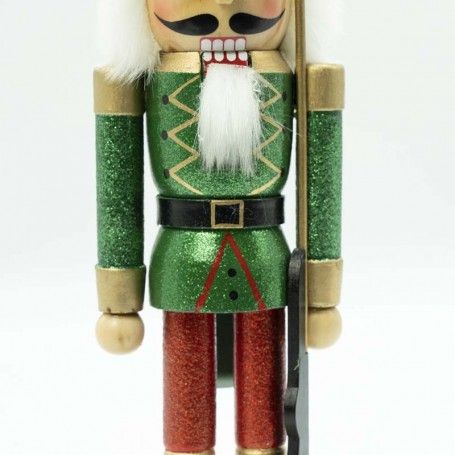 Schiaccianoci Natalizio in Uniforme Glitterata con Fucile H.38 cm