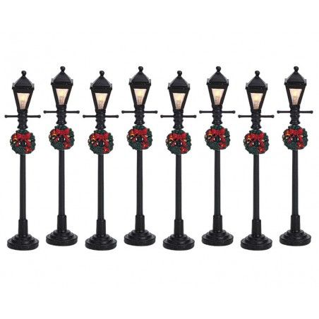 Gas Lantern Street Lamp Set Of 8 B/O - Lemax 64500