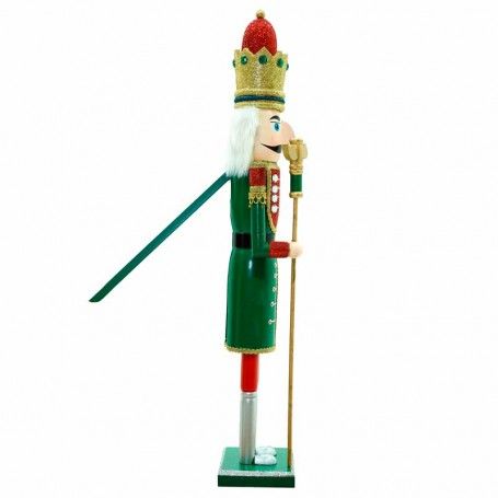 Schiaccianoci Natalizio in Legno con Corona e Abito Verde H.58 cm