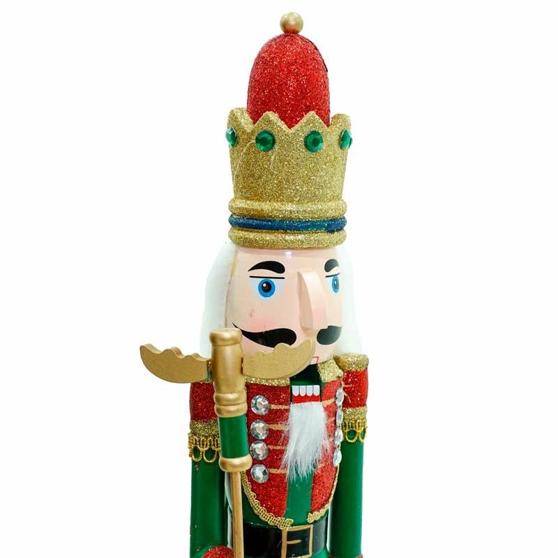 Schiaccianoci Natalizio in Legno con Corona e Abito Verde H.58 cm