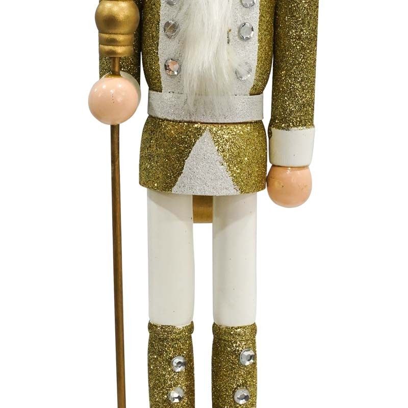 Schiaccianoci Natalizio in Legno Bianco e Oro con Scettro H.38 e 60 cm