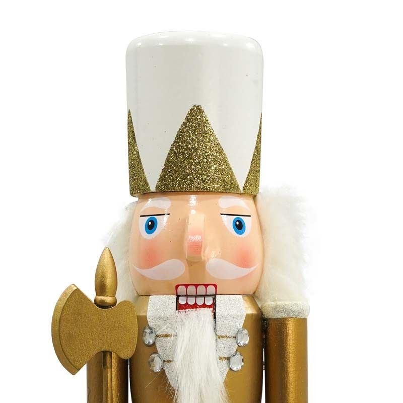 Schiaccianoci Natalizio in Legno Bianco e Oro con Ascia H.38 e 60 cm