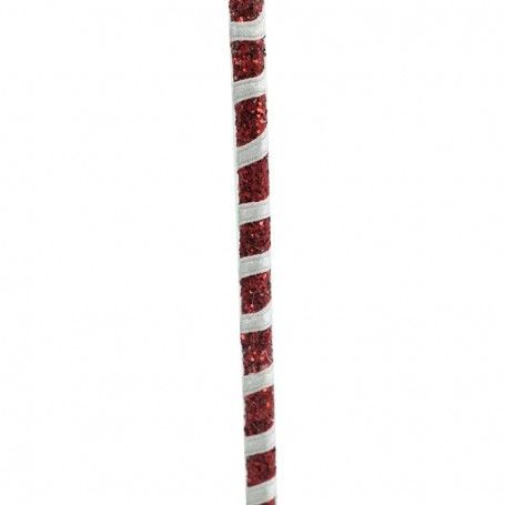 Bastoncino Natalizio a Spirale Bianco e Rosso Glitterato L.75 cm