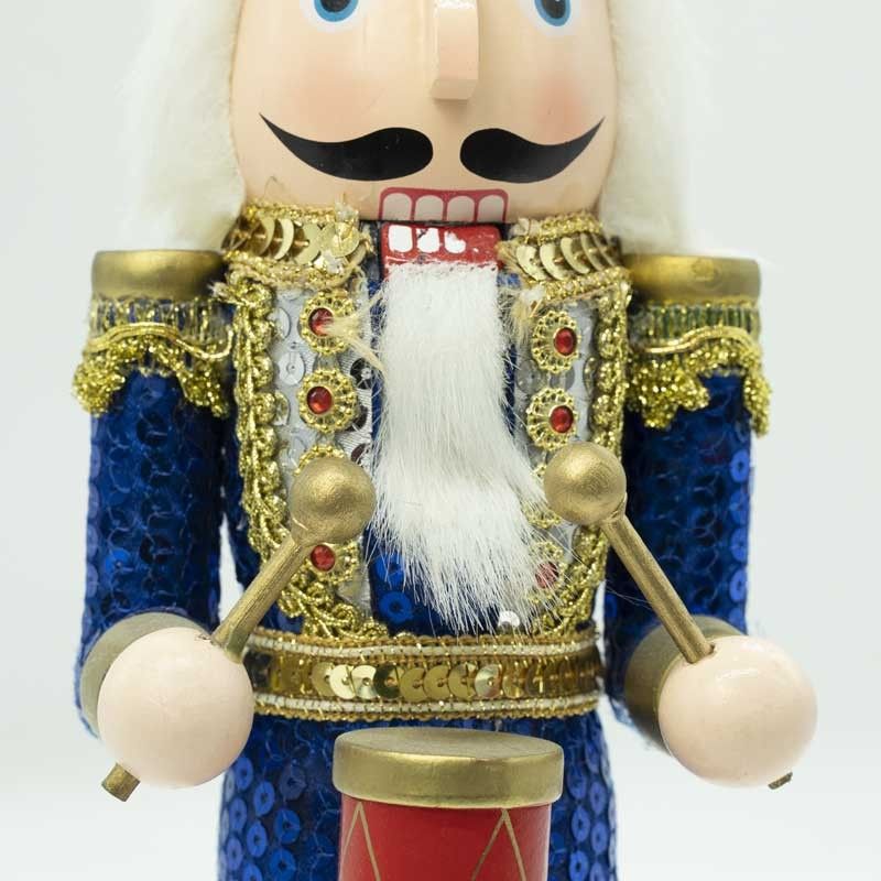 Schiaccianoci di Natale in Uniforme con Paillettes e Tamburo H.38 cm