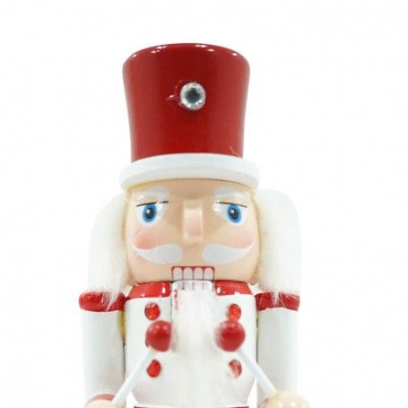 Schiaccianoci Natalizio in Legno Bianco e Rosso con Tamburo H.25 cm