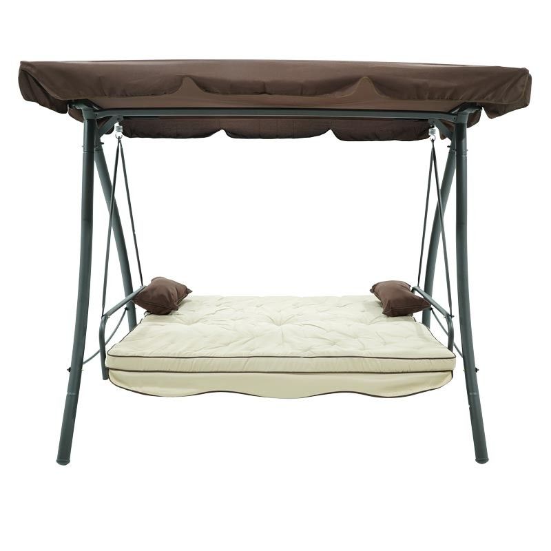 Dondolo Letto da Giardino 3 Posti con Tettuccio Parasole Grigio e Marrone