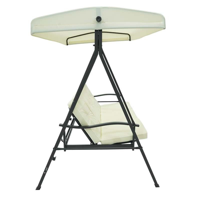 Dondolo Letto da Giardino 3 Posti con Tettuccio Parasole Grigio e Ecrù