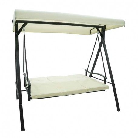 Dondolo Letto da Giardino 3 Posti con Tettuccio Parasole Grigio e Ecrù