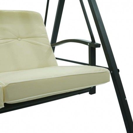 Dondolo Letto da Giardino 3 Posti con Tettuccio Parasole Grigio e Ecrù