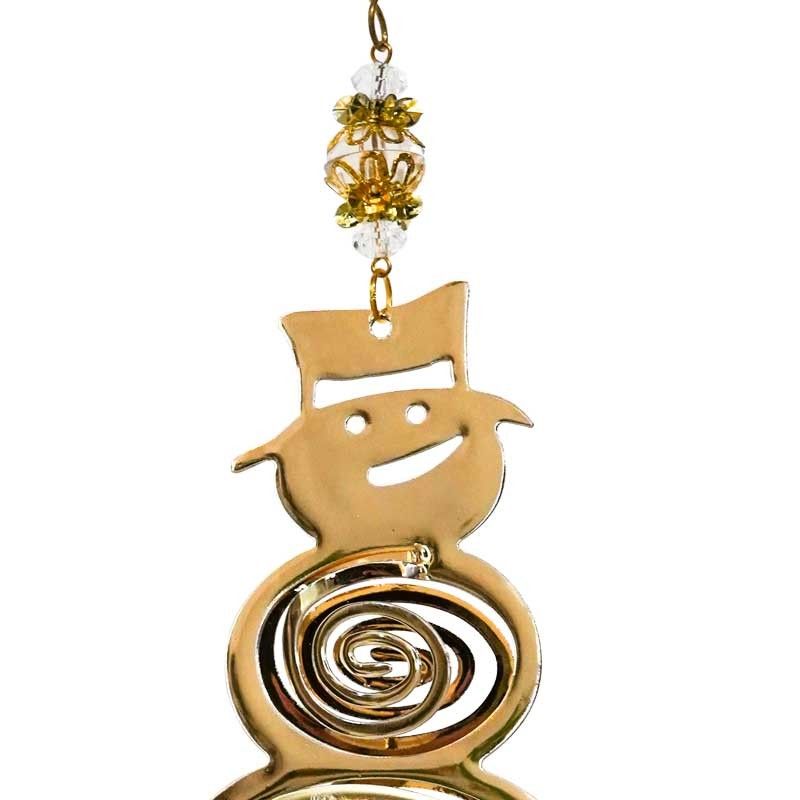 Pupazzo di Neve Natalizio in Metallo Oro con Pendente H.12 cm