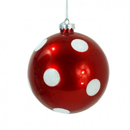 Palla Natalizia Rossa a Pois Bianchi D.10 cm
