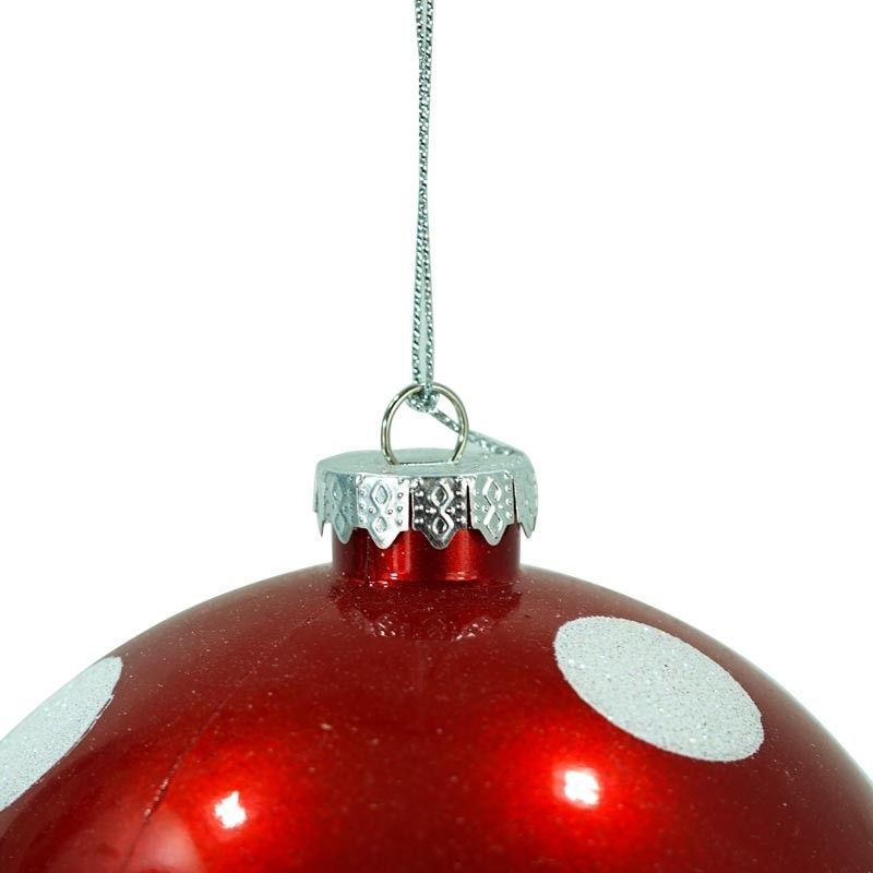 Palla Natalizia Rossa a Pois Bianchi D.10 cm