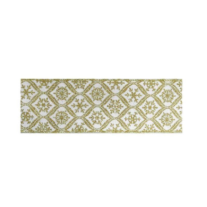 Nastro Natalizio Beige con Decori Oro 10 m