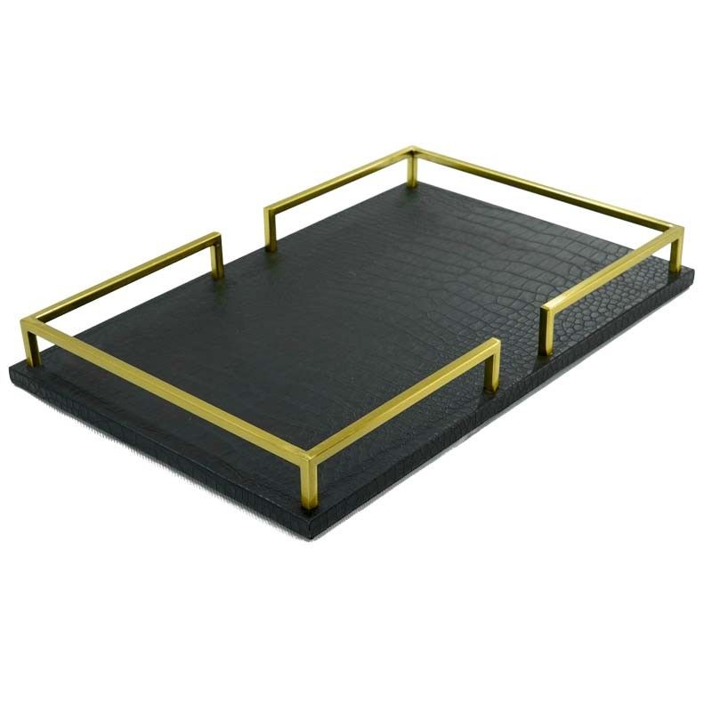 Vassoio di Lusso Rivestito in Pelle Nero e Oro 2 Misure