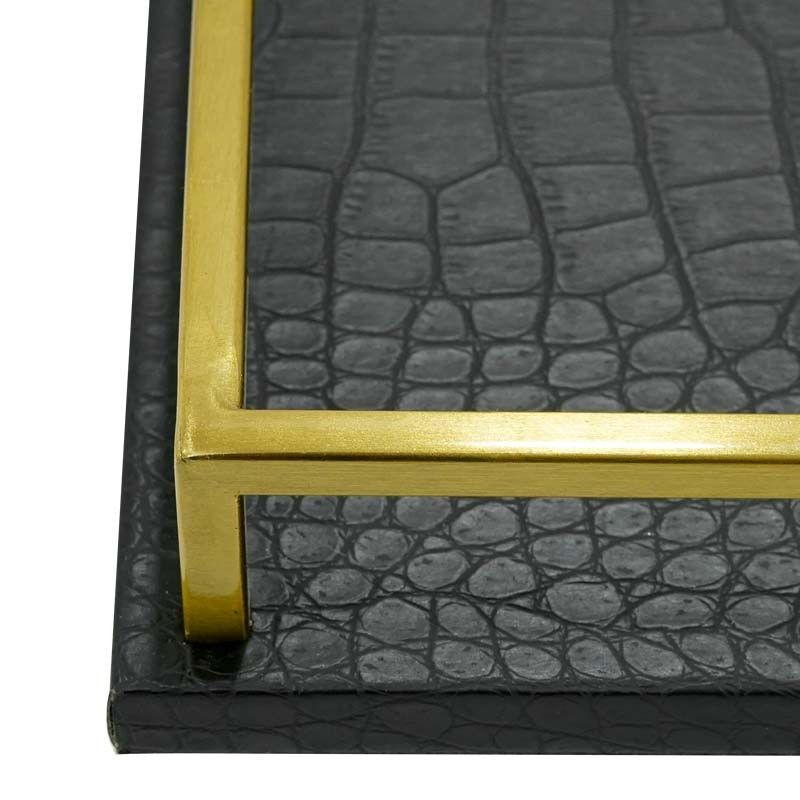 Vassoio di Lusso Rivestito in Pelle Nero e Oro 2 Misure
