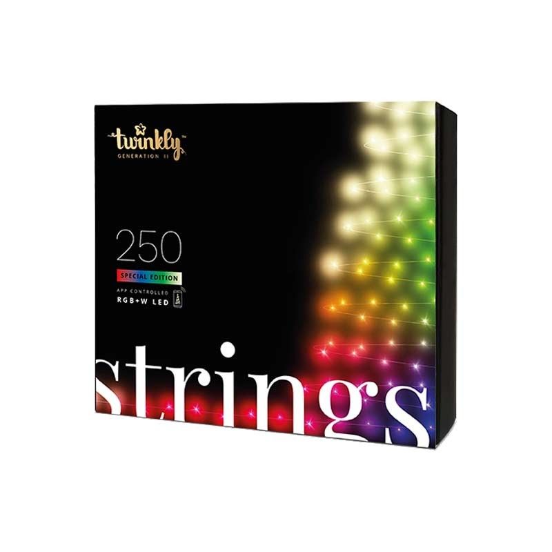 Stringa 250 Luci Led RGB+W | Luci di Natale Regolabili da Smartphone Twinkly | Cavo Nero