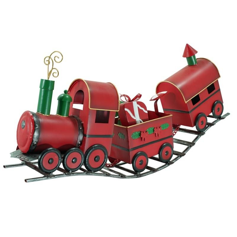 Treno Rosso Natalizio su Binari in Metallo H.31 cm