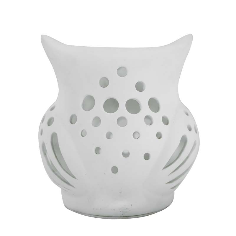 Gufo Porta Candela in Porcellana Bianca H.14 cm