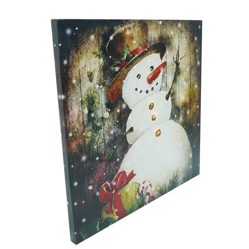 Quadro Natalizio Luminoso Pupazzo di Neve con 3 Luci Led