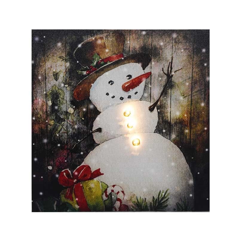 Quadro Natalizio Luminoso Pupazzo di Neve con 3 Luci Led