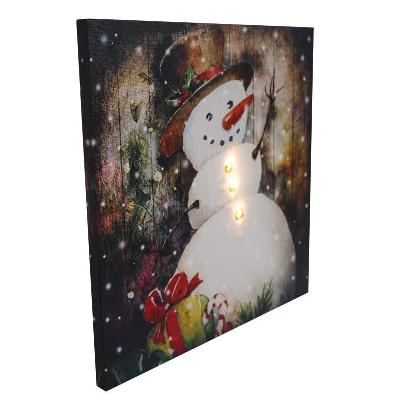 Quadro Natalizio Luminoso Pupazzo di Neve con 3 Luci Led