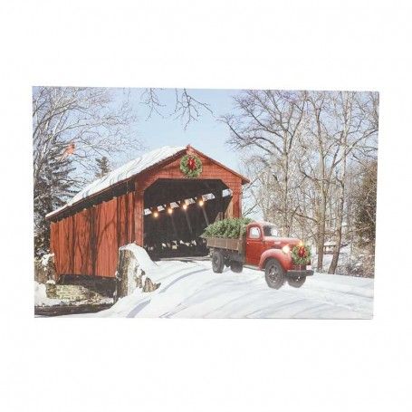 Quadro Natalizio Luminoso con 6 Luci Led e 25 Fibre Ottiche