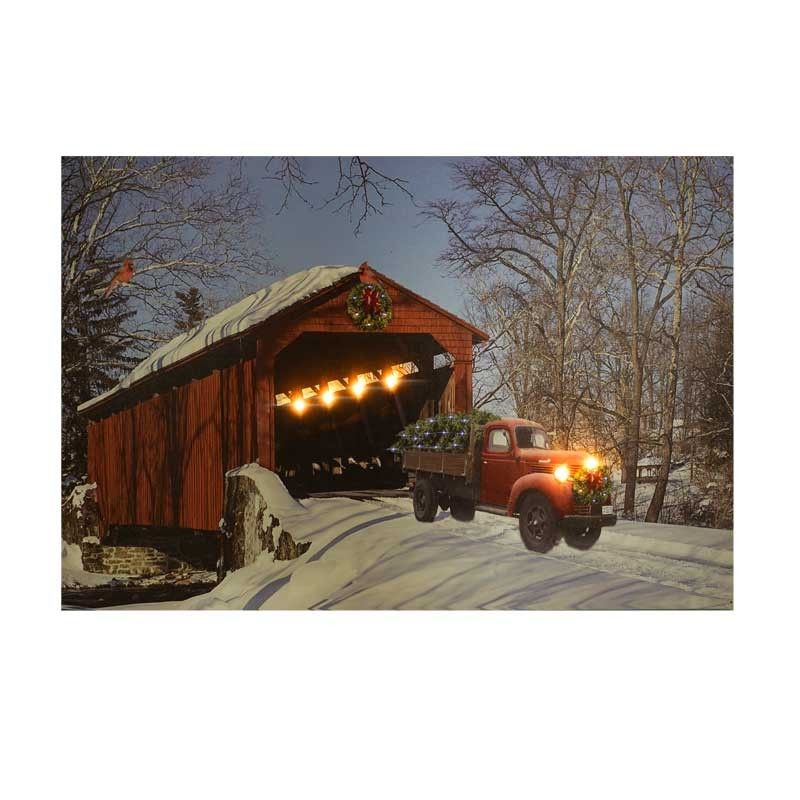 Quadro Natalizio Luminoso con 6 Luci Led e 25 Fibre Ottiche