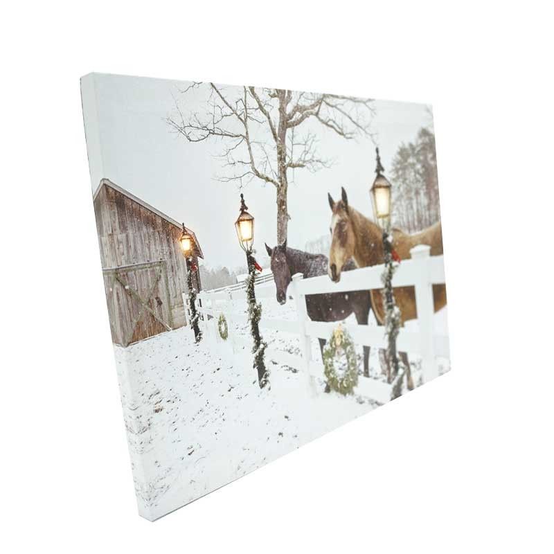 Quadro Luminoso Paesaggio Innevato con Staccionata con 3 luci Led