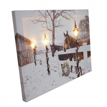 Quadro Luminoso Paesaggio Innevato con Staccionata con 3 luci Led