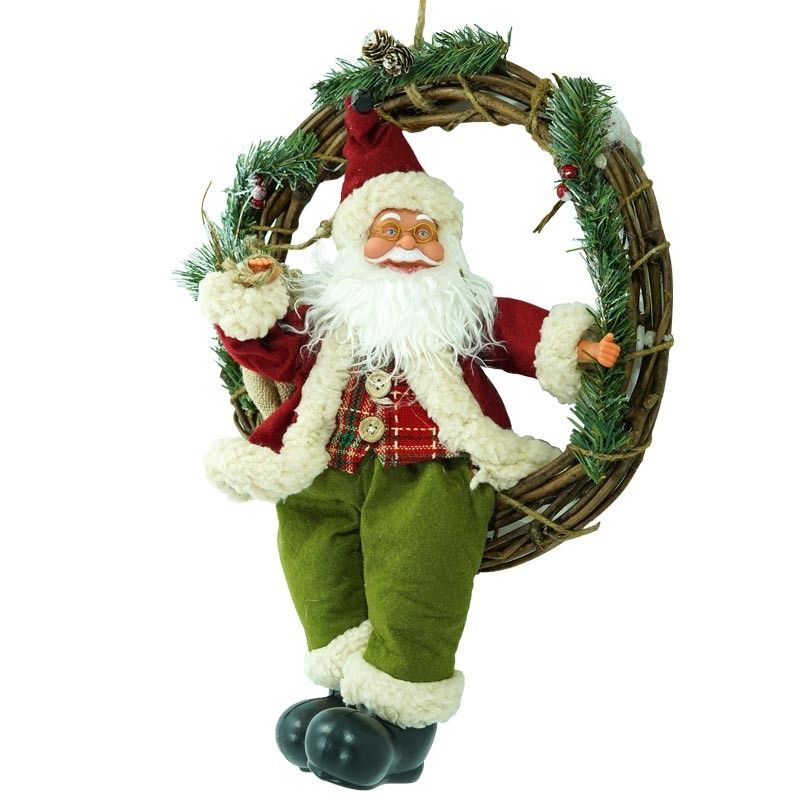 Ghirlanda Natalizia con Babbo Natale Rosso e Verde 45 cm
