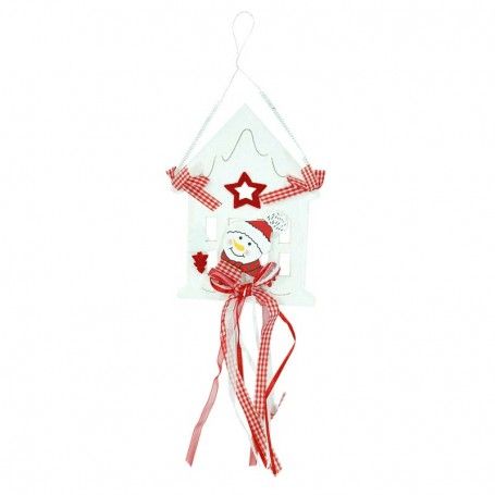 Casetta Natalizia Bianca con Pupazzo di Neve in Legno H.34 cm