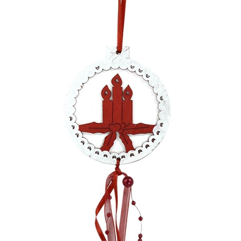 Pendente Natalizio Bianco e Rosso con Candele D.7 cm