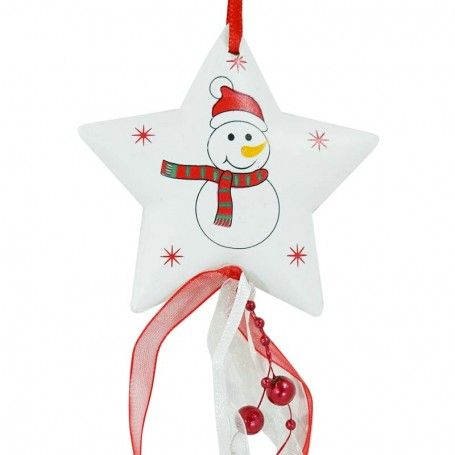 Stella Natalizia con Pupazzo di Neve Bianca e Rossa H.8 cm