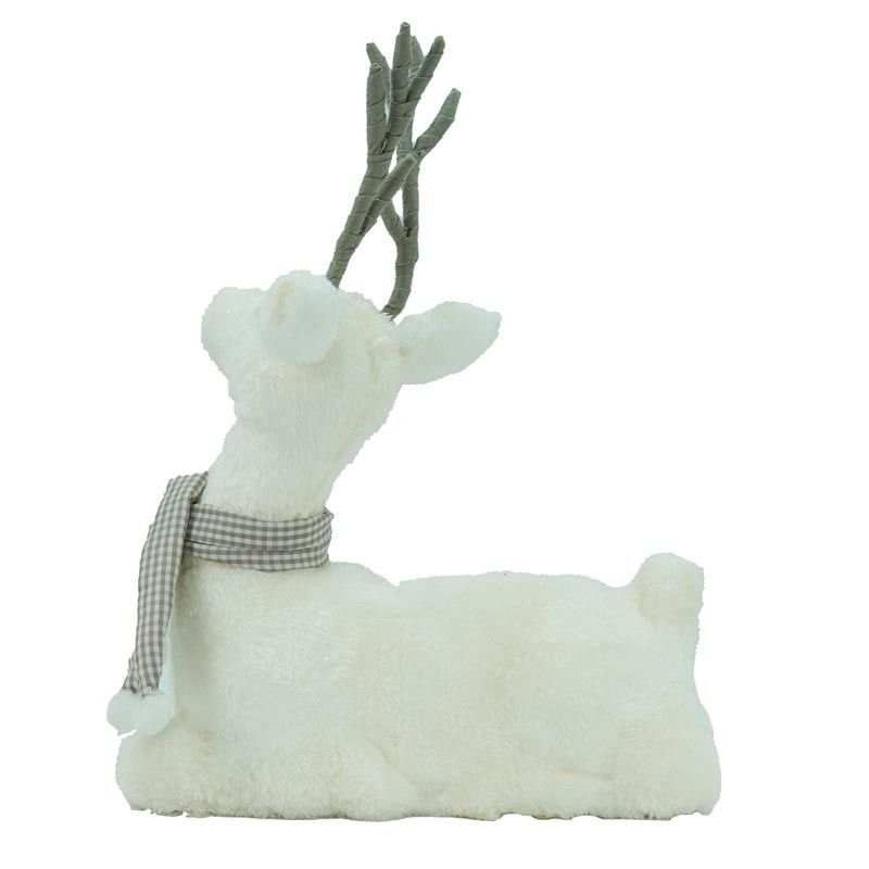 Renna Natalizia Bianca Seduta con Sciarpa Grigia