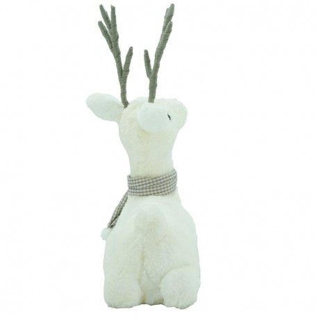 Renna Natalizia Bianca Seduta con Sciarpa Grigia