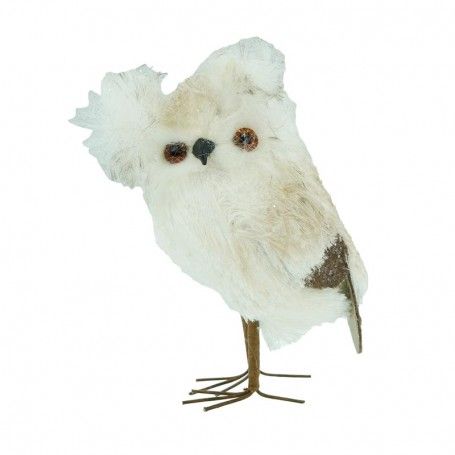 Gufo Natalizio Bianco e Beige H.13 cm