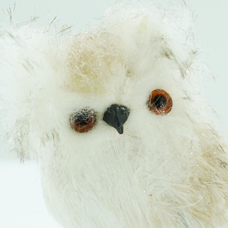 Gufo Natalizio Bianco e Beige H.13 cm